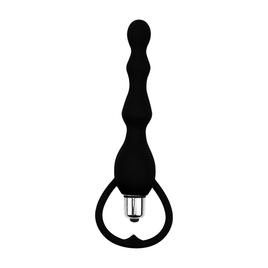 Black 3 beaded silicone anal plug on transparent background