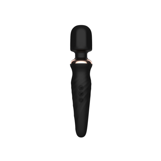 Black wand vibrator with a gold band on transparent background