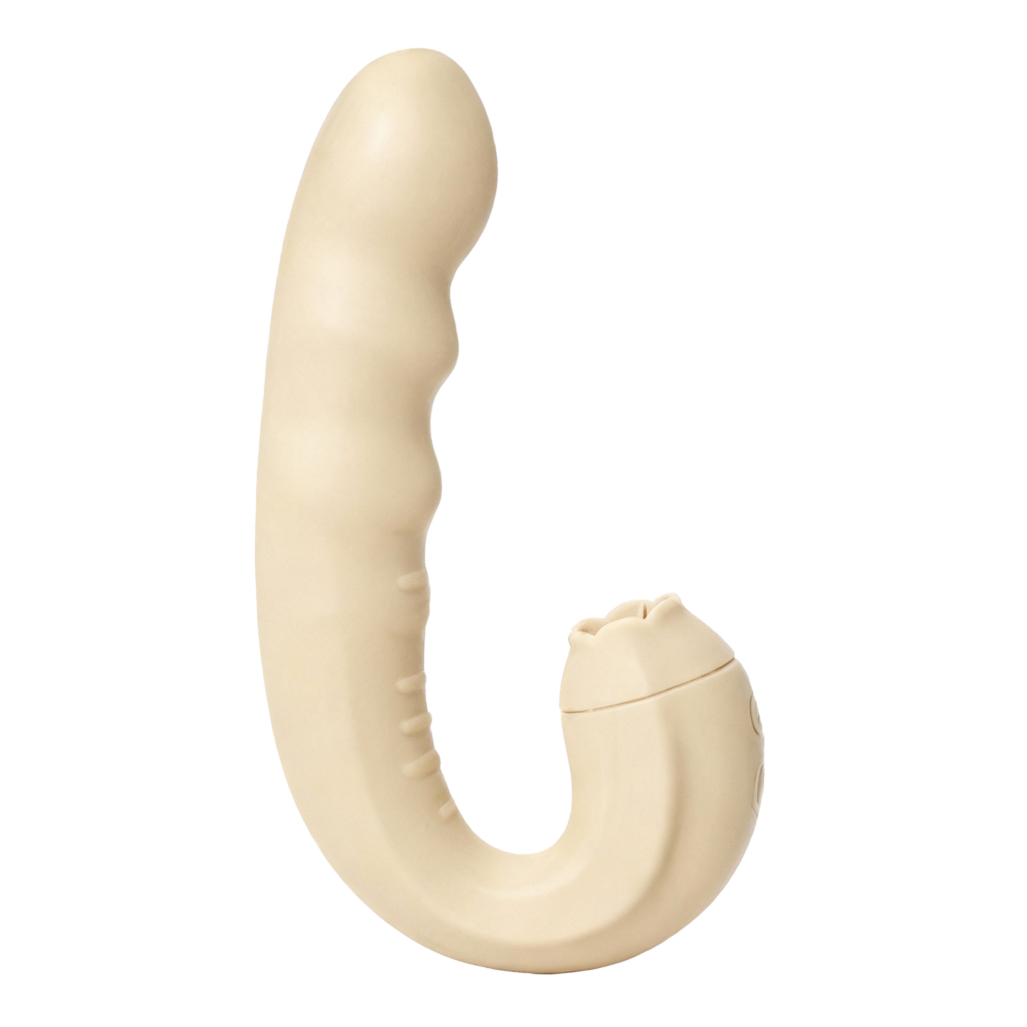 Beige curved dual-mode vibrator on a white background